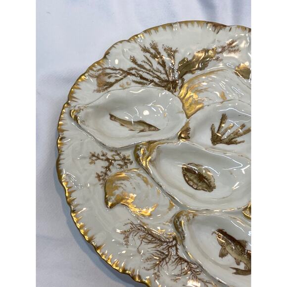 Antique Haviland for Tiffany & Co Porcelain Oyster Plate 8.75" C Discreet Repair - Picture 3 of 7